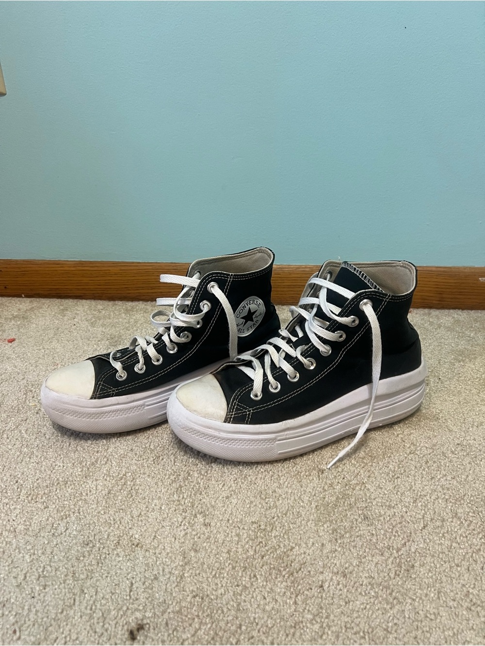 Converse women’s Black and White High-Top Platform Sneakers - Picture 2 of 8